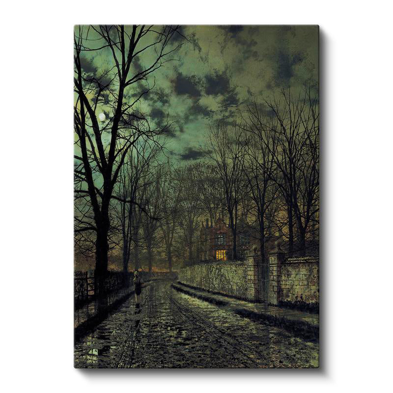 Dikey Kanvas Tablo J.A. Grimshaw Yağmurlu Sokak Figürlü Gece Manzarası Ressam Tablosu Ev Ofis Dekoru