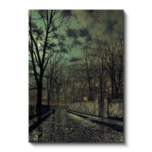 Dikey Kanvas Tablo J.A. Grimshaw Yağmurlu Sokak Figürlü Gece Manzarası Ressam Tablosu Ev Ofis Dekoru
