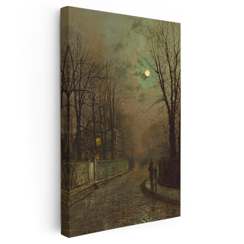 Dikey Kanvas Tablo J.A. Grimshaw Islak Sokak At Arabalı Figür Dolunay Ressam Tablosu Ev Ofis Dekoru