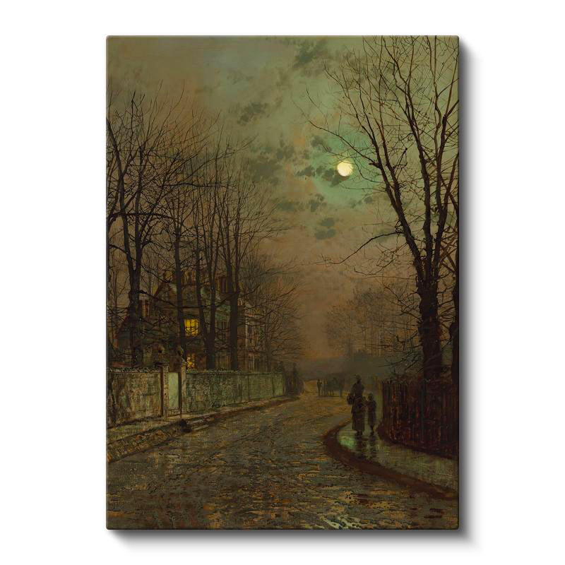 Dikey Kanvas Tablo J.A. Grimshaw Islak Sokak At Arabalı Figür Dolunay Ressam Tablosu Ev Ofis Dekoru