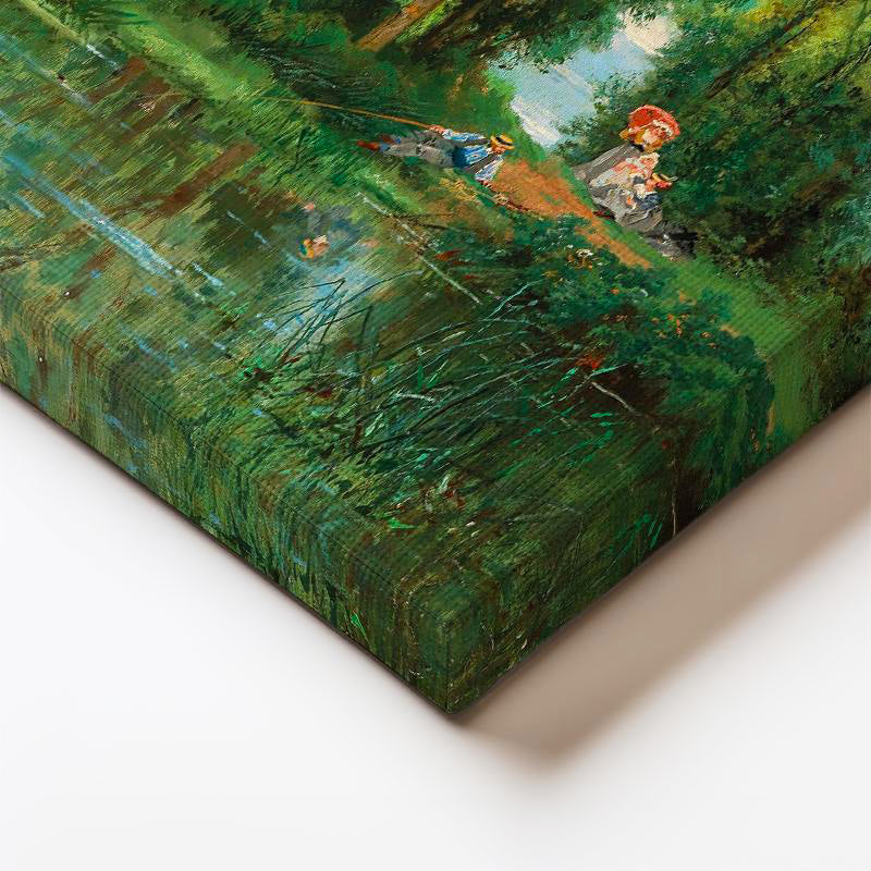 Dikey Kanvas Tablo Leon Richet Göl Kenarı Balık Tutan Figür Yaz Ressam Tablosu Ev Ofis Duvar Dekoru