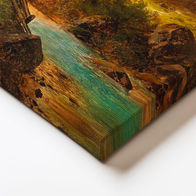 Dikey Kanvas Tablo Andreas Achenbach Dağlık Manzara Köprülü Dere Ressam Tablosu Ev Ofis Dekoru