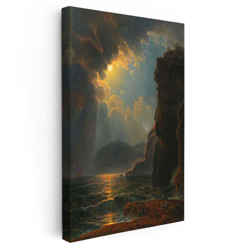 Dikey Kanvas Tablo Thomas Cole Fırtınalı Deniz Kayalık Kıyı Ressam Tablosu Ev Ofis Dekoru