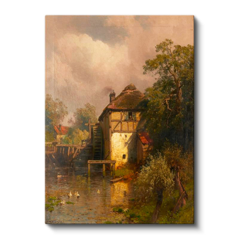 Dikey Kanvas Tablo J.F. Herring Yel değirmeni Dere Kıyısı Ördekli Ressam Tablosu Duvar Dekoru