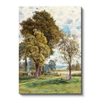 Dikey Kanvas Tablo T.S.C. Ağaç Altı Çiftlik Manzarası İnekler ve Figür Ressam Tablosu Ev Ofis Dekoru