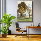 Dikey Kanvas Tablo T.S.C. Ağaç Altı Çiftlik Manzarası İnekler ve Figür Ressam Tablosu Ev Ofis Dekoru