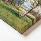 Dikey Kanvas Tablo T.S.C. Ağaç Altı Çiftlik Manzarası İnekler ve Figür Ressam Tablosu Ev Ofis Dekoru