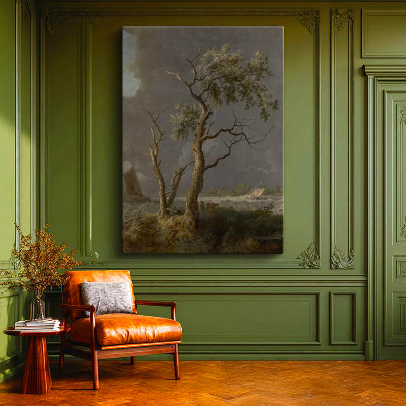 Dikey Kanvas Tablo S.R.V. Yelkenliler Denizi Fırtınalı Hava Dalgalı Su Ressam Tablosu Ev Ofis Dekoru