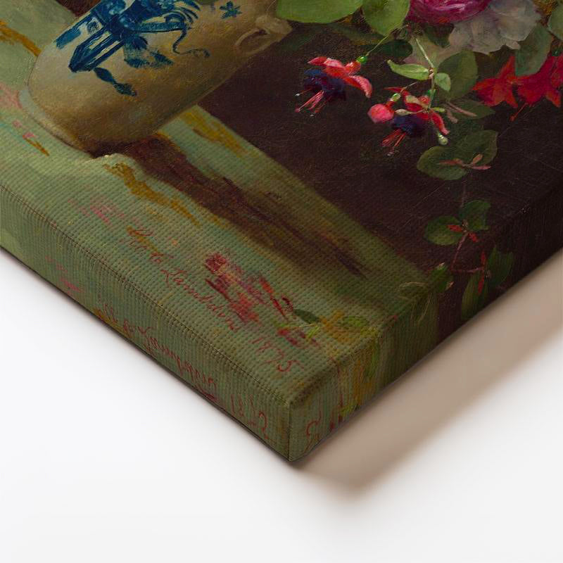 Dikey Kanvas Tablo M.C.J. Vazoda İris ve Şakayık Çiçekleri Masa Üstü Ressam Tablosu Ev Ofis Dekoru