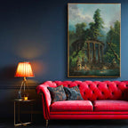 Dikey Kanvas Tablo Hubert Robert Antik Tapınak Figürlü Göl Manzarası Ressam Tablosu Ev Ofis Dekoru