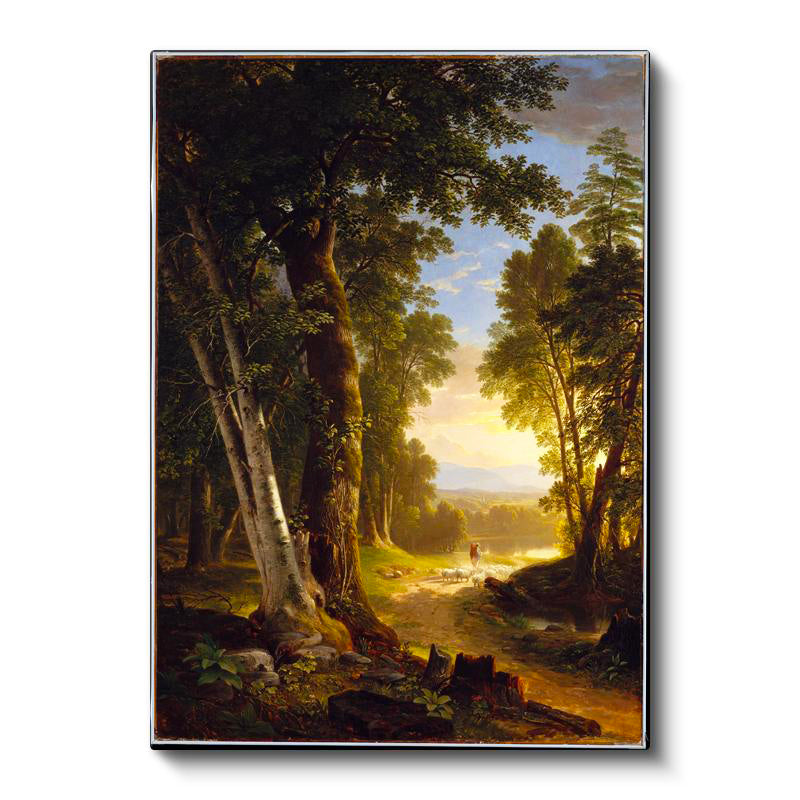 Dikey Kanvas Tablo Asher Durand Orman İçi Patika Yürüyen Figür Ressam Tablosu Ev Ofis Dekoru