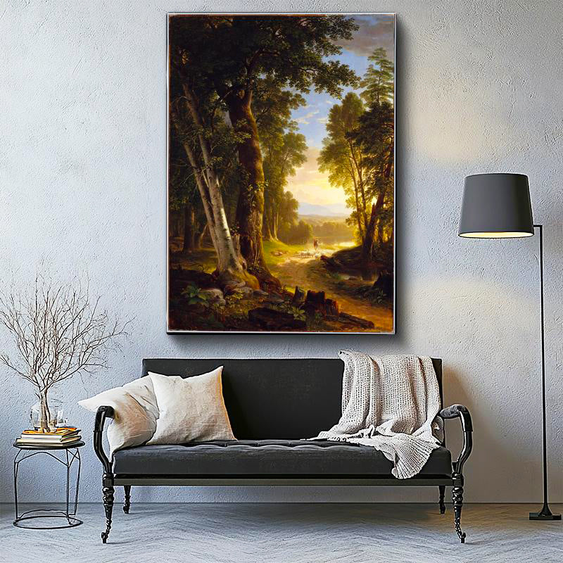 Dikey Kanvas Tablo Asher Durand Orman İçi Patika Yürüyen Figür Ressam Tablosu Ev Ofis Dekoru