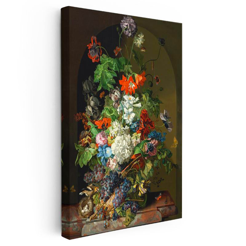 Dikey Kanvas Tablo Sebastian Wegmayr Nergis ve Kelebekler Kuş Yuvalı Ressam Tablosu Ev Ofis Dekoru