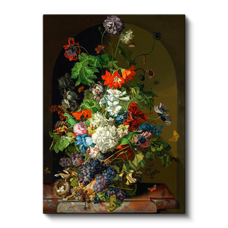 Dikey Kanvas Tablo Sebastian Wegmayr Nergis ve Kelebekler Kuş Yuvalı Ressam Tablosu Ev Ofis Dekoru