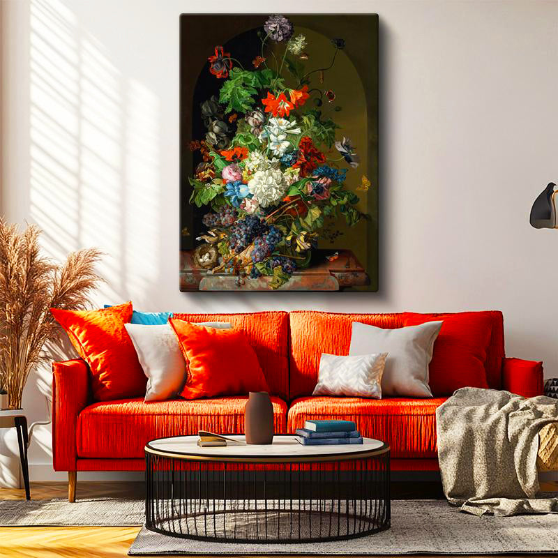 Dikey Kanvas Tablo Sebastian Wegmayr Nergis ve Kelebekler Kuş Yuvalı Ressam Tablosu Ev Ofis Dekoru