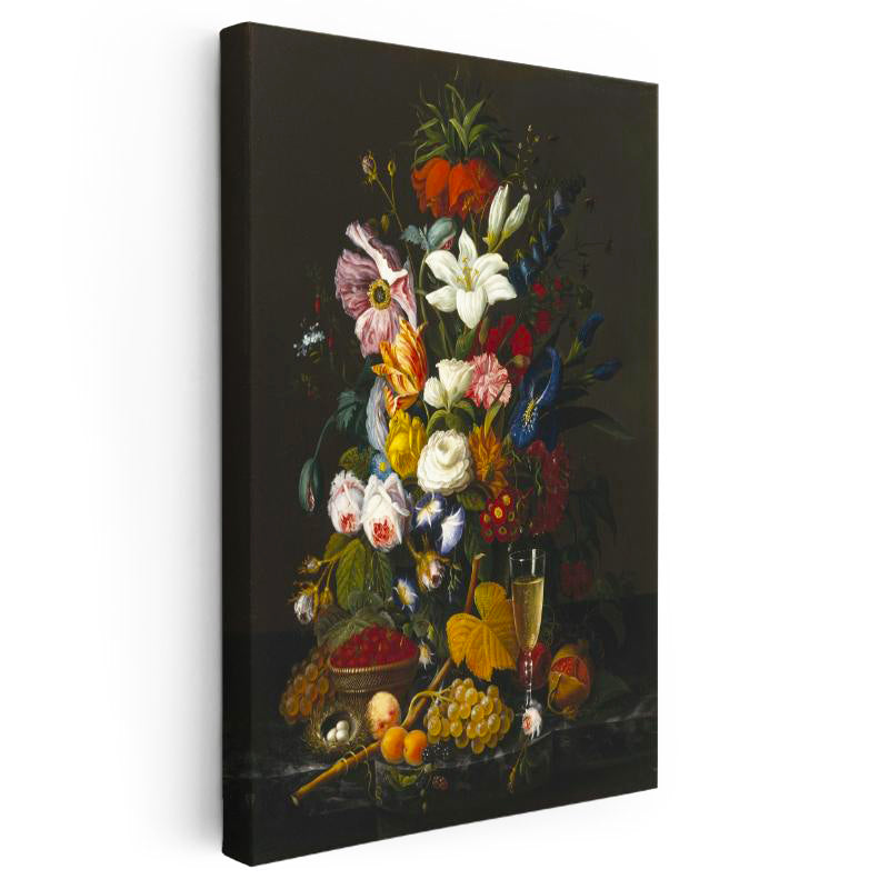 Dikey Kanvas Tablo Severin Roesen Şampanya Kadehi Kuş Yumurtası Çiçek Ressam Tablosu Ev Ofis Dekoru