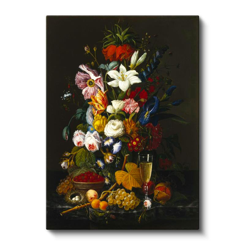 Dikey Kanvas Tablo Severin Roesen Şampanya Kadehi Kuş Yumurtası Çiçek Ressam Tablosu Ev Ofis Dekoru