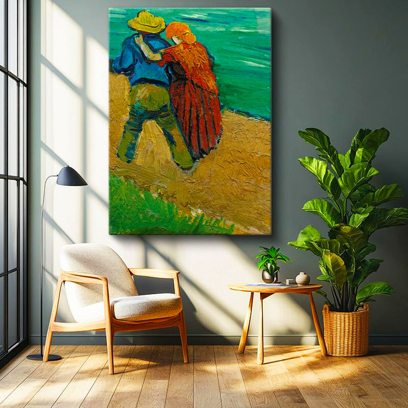 Dikey Kanvas Tablo Vincent van Gogh Kucaklaşan Çift Deniz Kenarı Ressam Tablosu Ev Ofis Dekoru