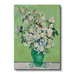 Dikey Kanvas Tablo Vincent van Gogh Beyaz Güller ve Yeşil Vazo Zemin Ressam Tablosu Ev Ofis Dekoru