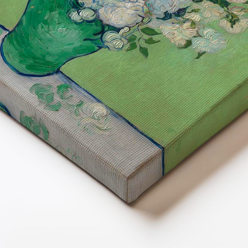 Dikey Kanvas Tablo Vincent van Gogh Beyaz Güller ve Yeşil Vazo Zemin Ressam Tablosu Ev Ofis Dekoru
