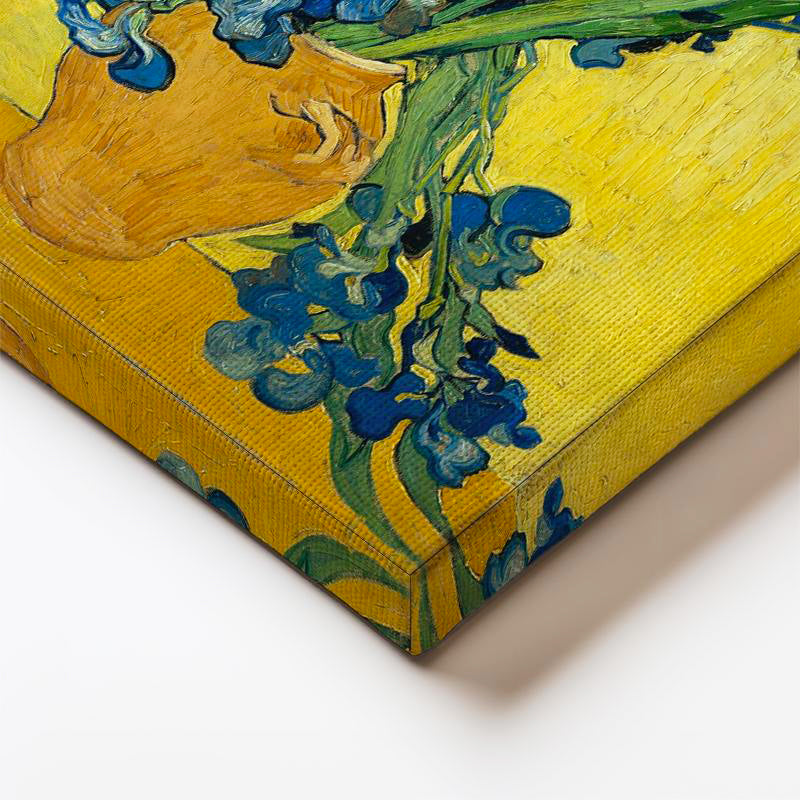 Dikey Kanvas Tablo Vincent van Gogh Mavi İrisler Sarı Fonlu Vazo Ressam Tablosu Ev Ofis Dekoru