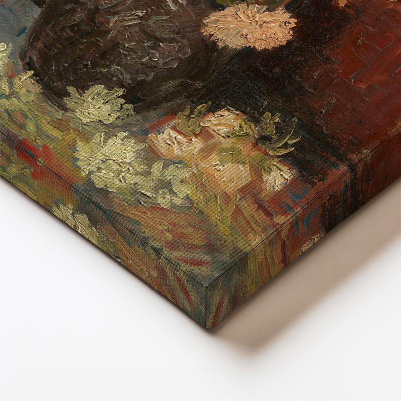 Dikey Kanvas Tablo Vincent van Gogh Vazoda Pembe Kırmızı Çiçek Ressam Tablosu Ev Ofis Duvar Dekoru