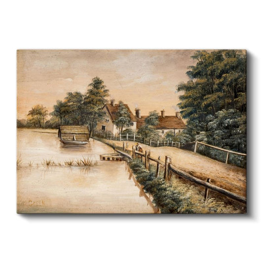 William Callow - Kır Evi ve Nehir Manzarası Kanvas Tablo