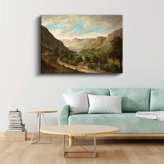 Alfred de Breanski - Dağ Vadisi Yerleşimi Kanvas Tablo