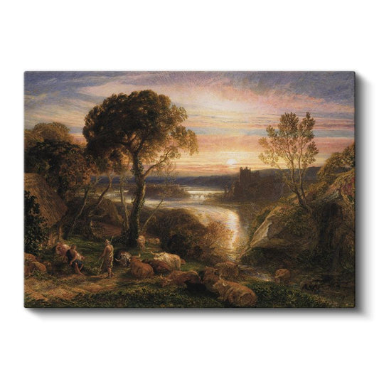 Samuel Palmer - Gün Batımında Pastoral Manzara Kanvas Tablo