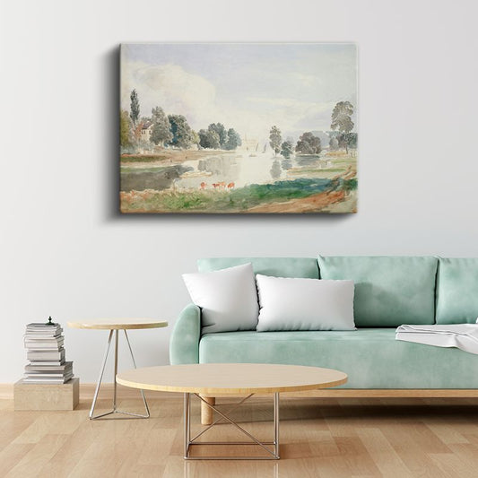 Thomas Girtin - Nehir Kıyısı Manzarası Kanvas Tablo