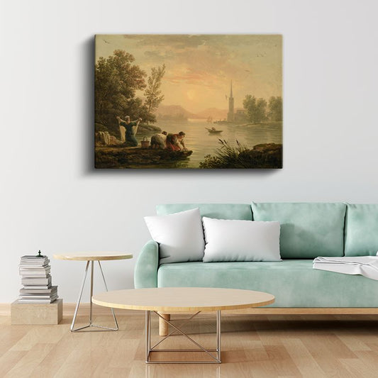 Richard Parkes Bonington - Günbatımında Çamaşır Yıkayanlar Kanvas Tablo
