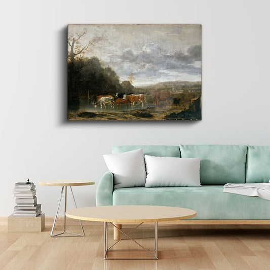 Aelbert Cuyp - Nehir Kenarında İnekler Kanvas Tablo