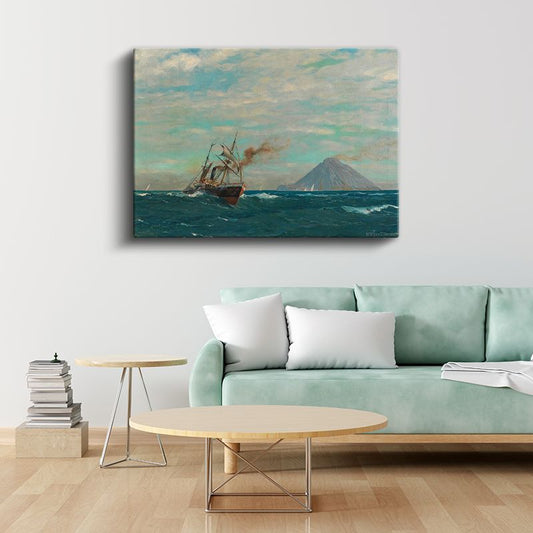 Albert Bierstadt - Denizde Buharlı Gemi Kanvas Tablo