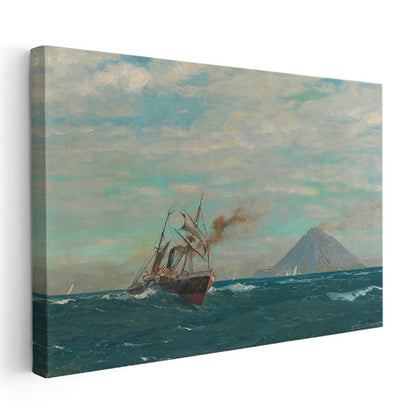Albert Bierstadt - Denizde Buharlı Gemi Kanvas Tablo