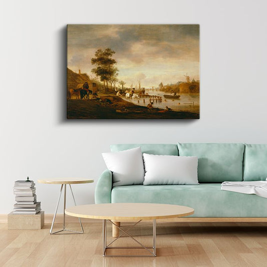 Aelbert Cuyp - Nehir Kıyısında Günbatımı Kanvas Tablo