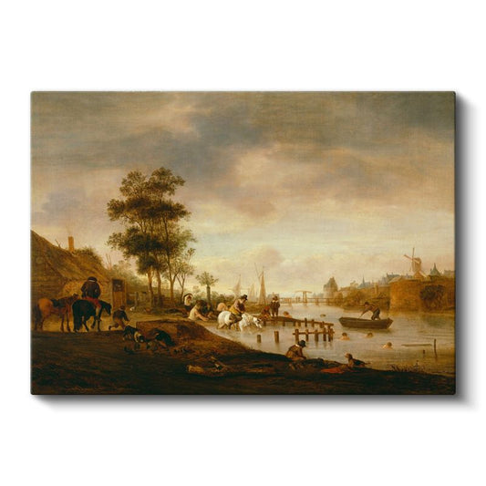 Aelbert Cuyp - Nehir Kıyısında Günbatımı Kanvas Tablo