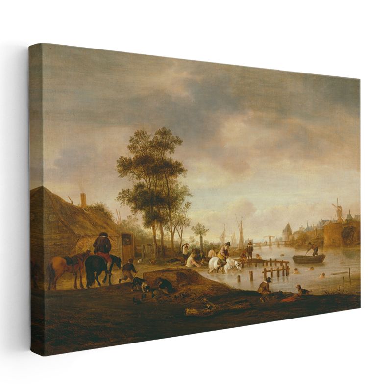 Aelbert Cuyp - Nehir Kıyısında Günbatımı Kanvas Tablo