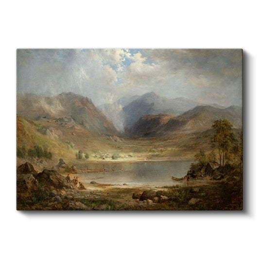 Thomas Moran - Dağlık Vadide Göl Manzarası Kanvas Tablo