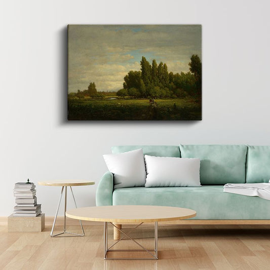 Théodore Rousseau - Yeşil Ova Manzarası Kanvas Tablo