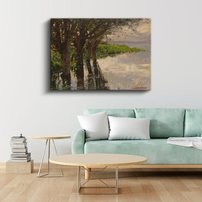 Alexander Koester - Göl Kenarında Ağaçlar Kanvas Tablo
