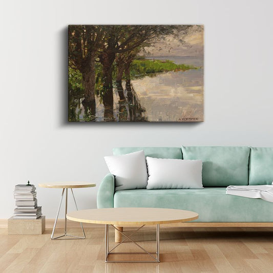 Alexander Koester - Göl Kenarında Ağaçlar Kanvas Tablo