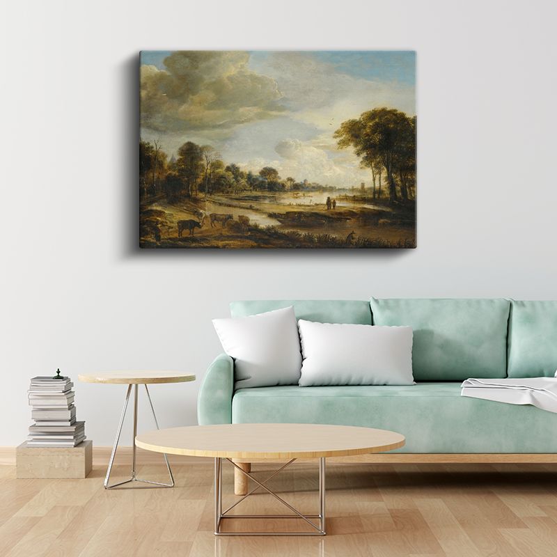 Aert van der Neer - Nehir Kıyısı Manzarası Kanvas Tablo