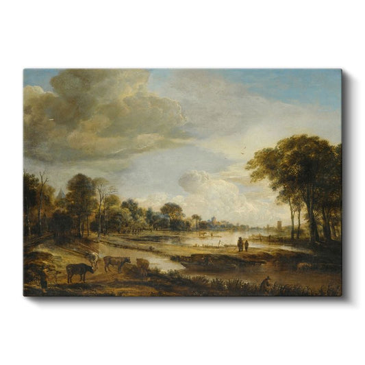 Aert van der Neer - Nehir Kıyısı Manzarası Kanvas Tablo
