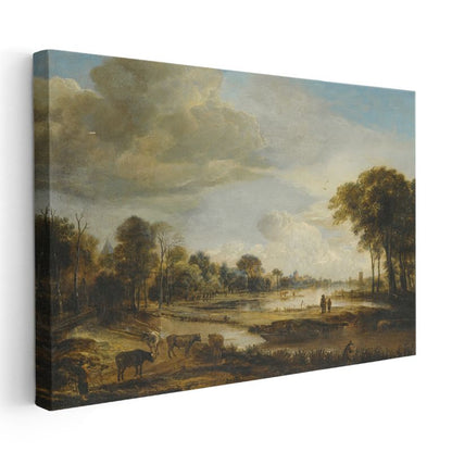 Aert van der Neer - Nehir Kıyısı Manzarası Kanvas Tablo