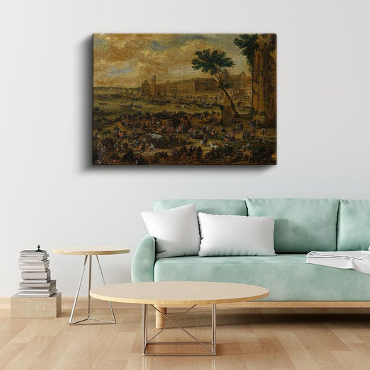 David Teniers - Saray Önünde Kalabalık Manzara Kanvas Tablo