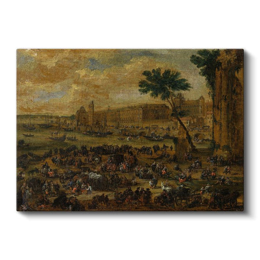 David Teniers - Saray Önünde Kalabalık Manzara Kanvas Tablo