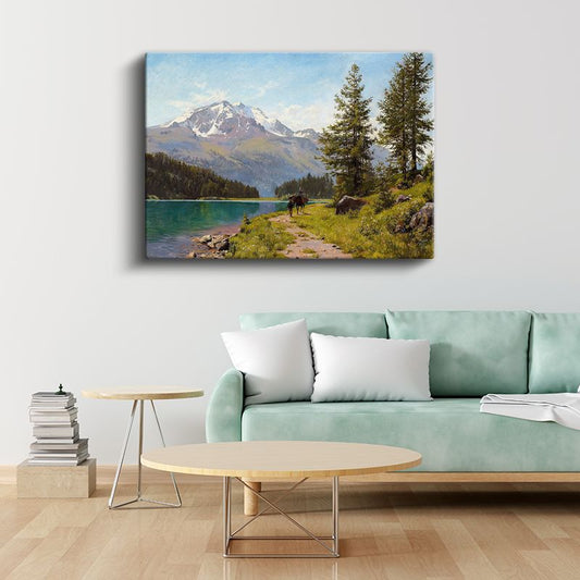 Albert Bierstadt - Dağ Gölü Manzarası Kanvas Tablo