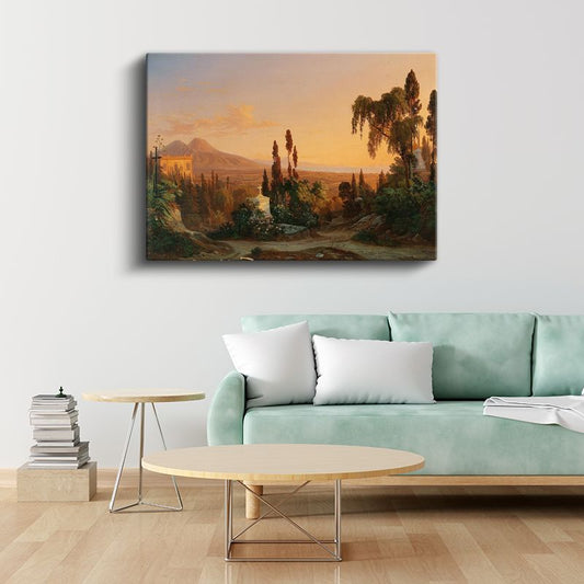 Carl Rottmann - Napoli Körfezi Günbatımı Kanvas Tablo