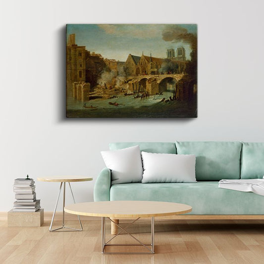 Hubert Robert - Notre Dame ve Seine Nehri Kanvas Tablo