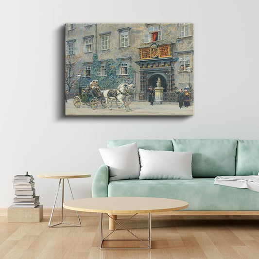 Rudolf von Alt - Viyana'da Tarihi Bina Önünde Atlı Araba Kanvas Tablo